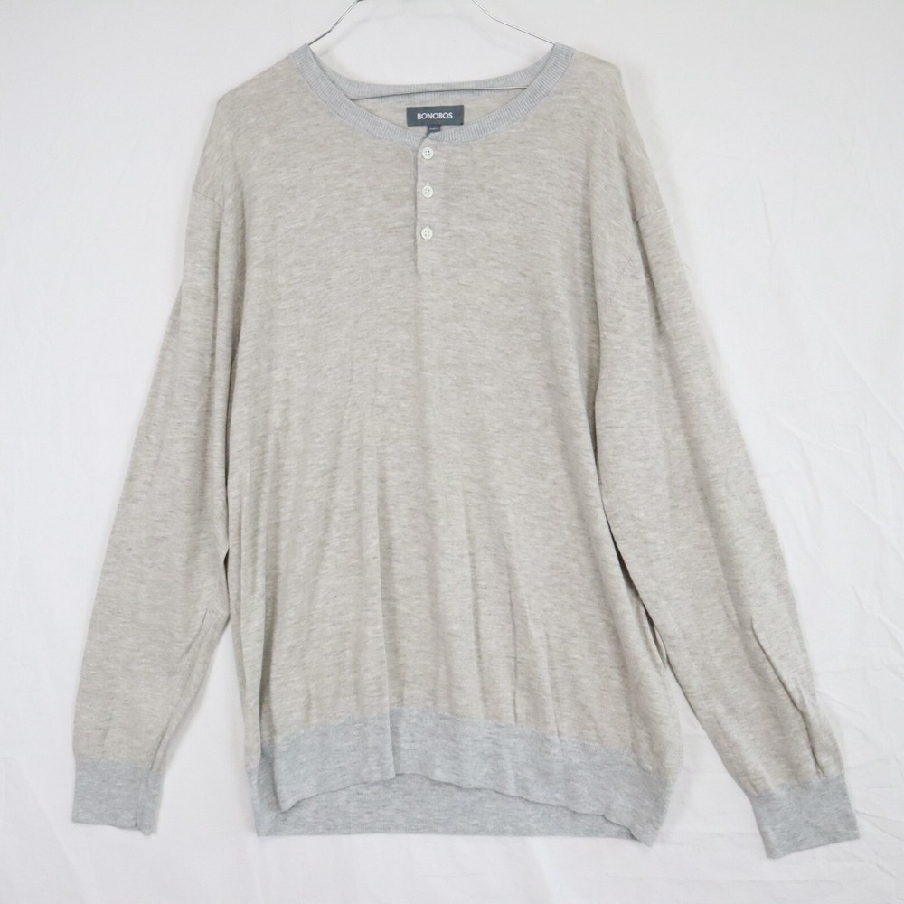 Bonobos Sweater Mens 2XL XXL Slim Fit Pullover Knit Henley Beige Long Sleeve